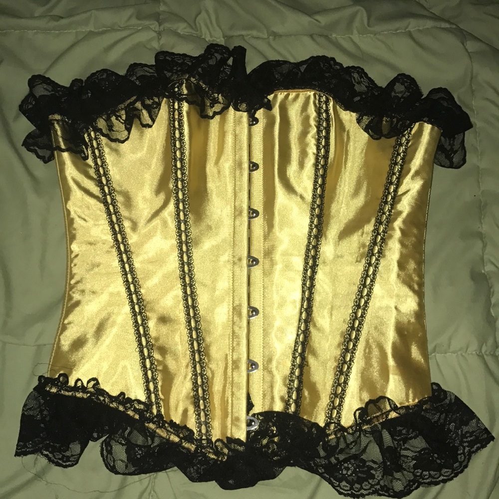 Yellow and black lace corset